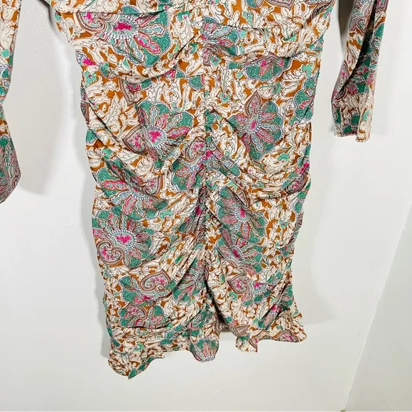 Veronica Beard Lozano Ruched Floral Printed Silk-blend Crepe Mini Dress Bohemian