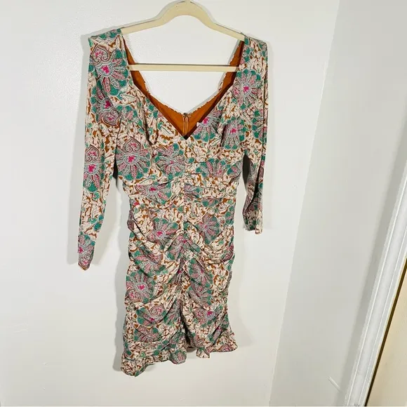 Veronica Beard Lozano Ruched Floral Printed Silk-blend Crepe Mini Dress Bohemian