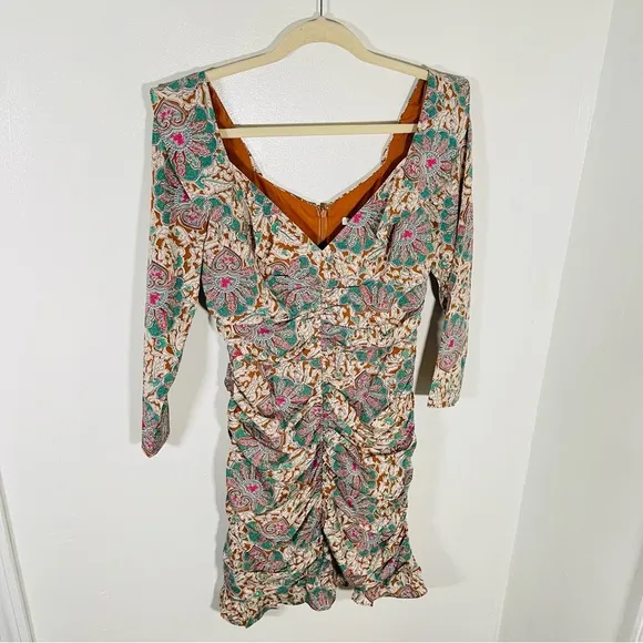 Veronica Beard Lozano Ruched Floral Printed Silk-blend Crepe Mini Dress Bohemian