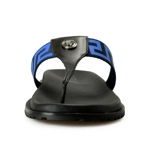 Versace Men's &quot;Greca&quot; Canvas&amp;Leather Pool Slide Flip Flops Shoes US 10.5 IT 43.5