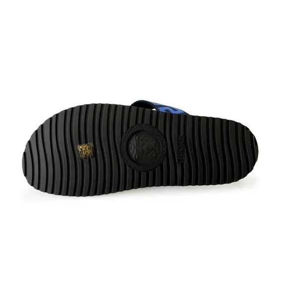Versace Men's &quot;Greca&quot; Canvas&amp;Leather Pool Slide Flip Flops Shoes US 10.5 IT 43.5