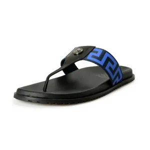 Versace Men's &quot;Greca&quot; Canvas&amp;Leather Pool Slide Flip Flops Shoes US 10.5 IT 43.5