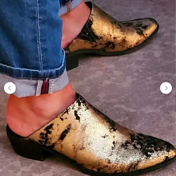 Very Volatile Moonstruck Gold Black Leather Mule Booties NIB‎ 8 NEW