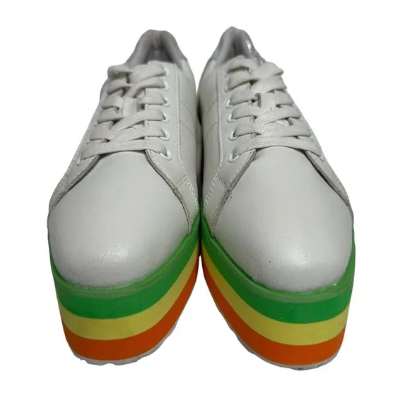 Very Volatile Womens Rainbow Platform Shoes White Leather Lace Up Retro Size 8.5