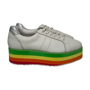 Very Volatile Womens Rainbow Platform Shoes White Leather Lace Up Retro Size 8.5