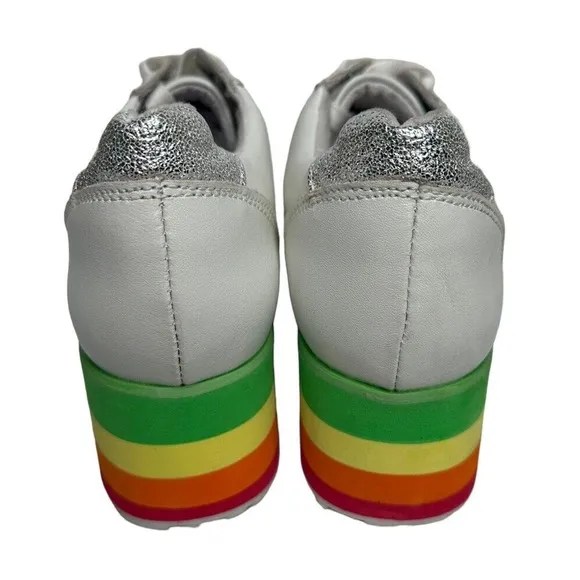 Very Volatile Womens Rainbow Platform Shoes White Leather Lace Up Retro Size 8.5