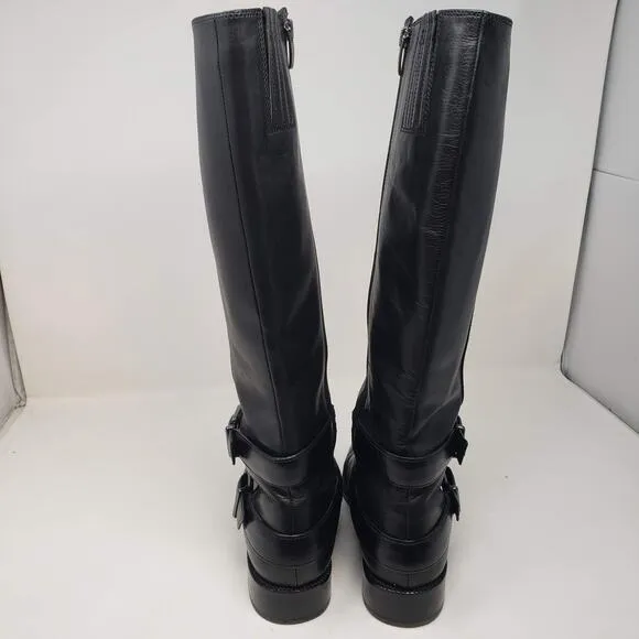 Via Spiga Leather Phillipa Zip Side Calf Boots Knee High Black - 8.5