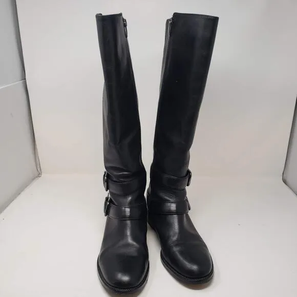 Via Spiga Leather Phillipa Zip Side Calf Boots Knee High Black - 8.5