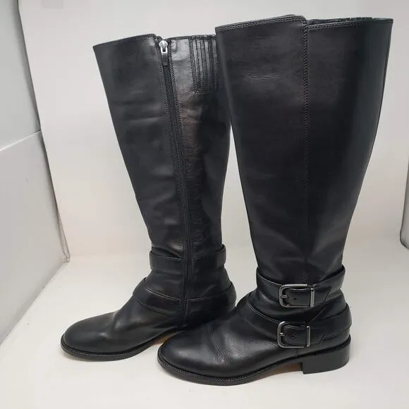 Via Spiga Leather Phillipa Zip Side Calf Boots Knee High Black - 8.5