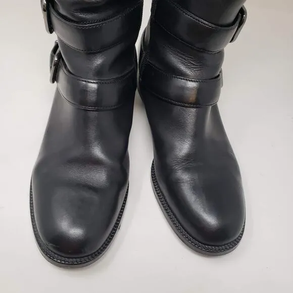 Via Spiga Leather Phillipa Zip Side Calf Boots Knee High Black - 8.5