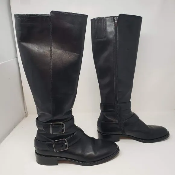 Via Spiga Leather Phillipa Zip Side Calf Boots Knee High Black - 8.5