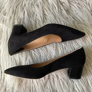 Viajiyu Black Suede Pointed Toe Textured Leather Block Heel Pumps Size 40