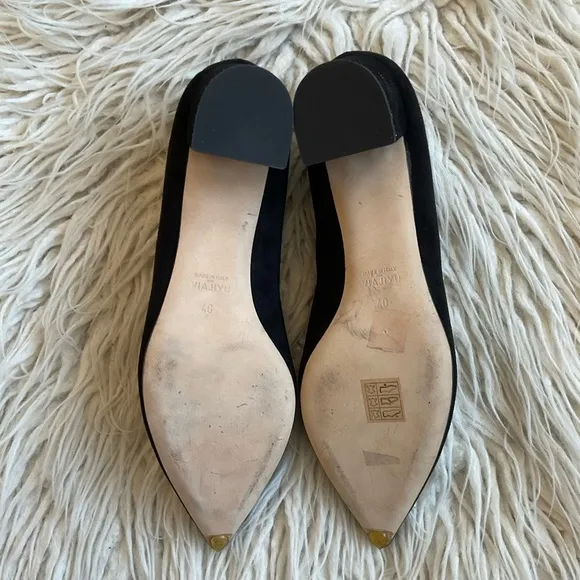 Viajiyu Black Suede Pointed Toe Textured Leather Block Heel Pumps Size 40