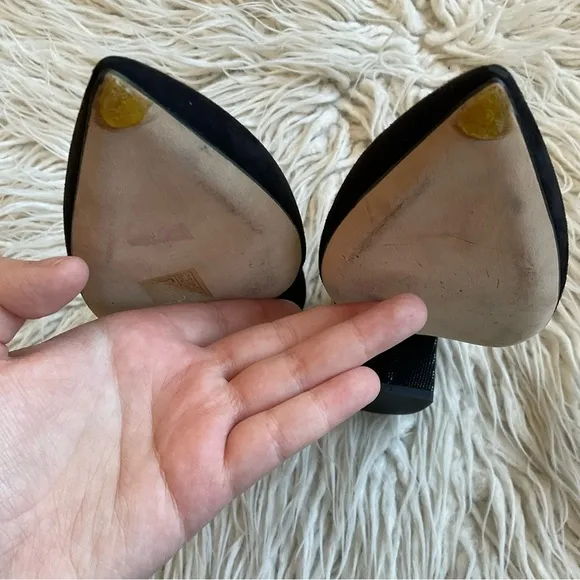 Viajiyu Black Suede Pointed Toe Textured Leather Block Heel Pumps Size 40