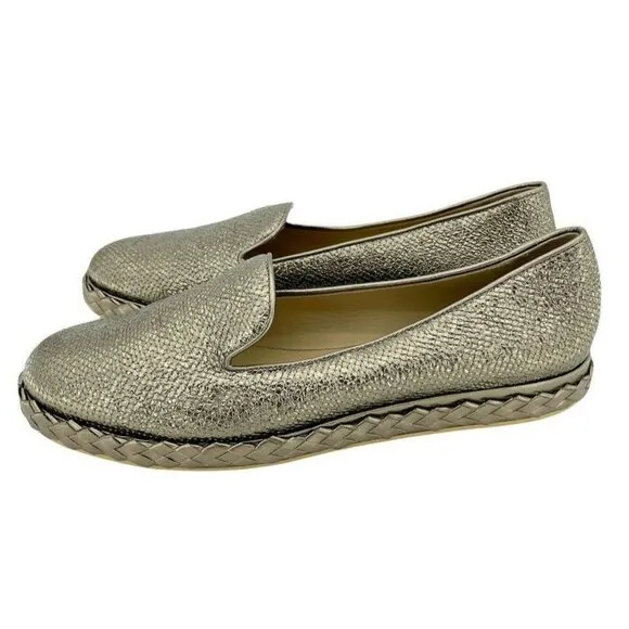 Vicini Tapeet Gold Leather Loafer Flats Made in Italy SZ 41 EU 10.5 US NIB
