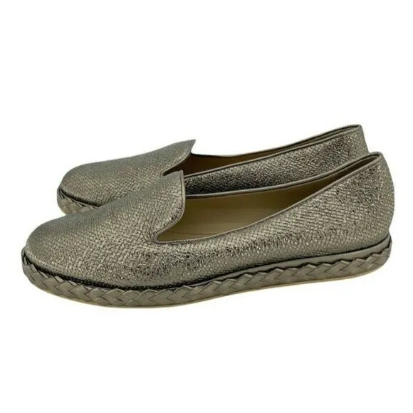 Vicini Tapeet Gold Leather Loafer Flats Made in Italy SZ 41 EU 10.5 US NIB