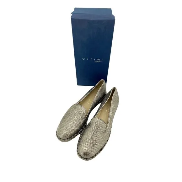 Vicini Tapeet Gold Leather Loafer Flats Made in Italy SZ 41 EU 10.5 US NIB