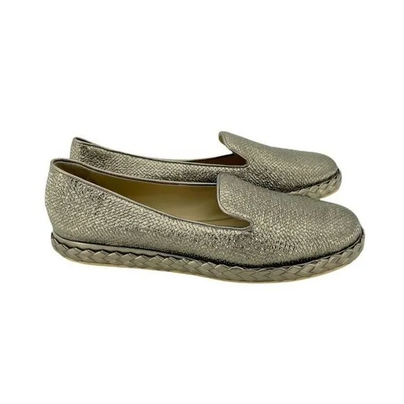 Vicini Tapeet Gold Leather Loafer Flats Made in Italy SZ 41 EU 10.5 US NIB