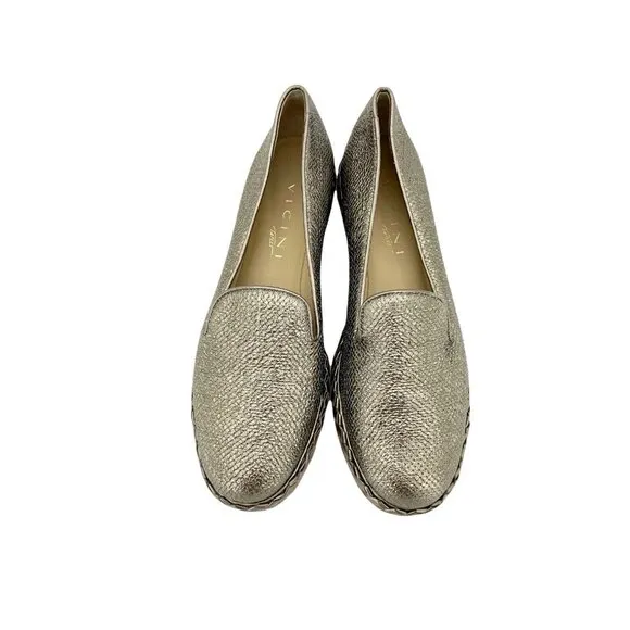 Vicini Tapeet Gold Leather Loafer Flats Made in Italy SZ 41 EU 10.5 US NIB