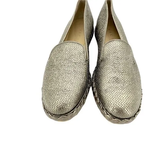 Vicini Tapeet Gold Leather Loafer Flats Made in Italy SZ 41 EU 10.5 US NIB