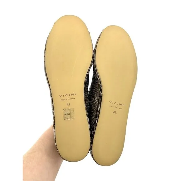 Vicini Tapeet Gold Leather Loafer Flats Made in Italy SZ 41 EU 10.5 US NIB