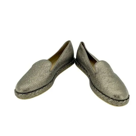 Vicini Tapeet Gold Leather Loafer Flats Made in Italy SZ 41 EU 10.5 US NIB