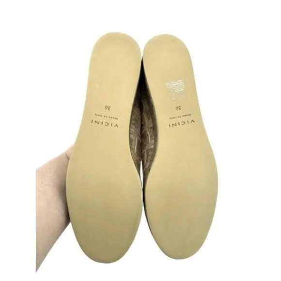 VICINI TAPEET Gold Tan Leather Loafer Flats Made in Italy SZ 36 EU 5.5 US NIB