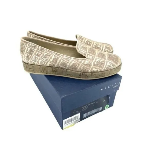 VICINI TAPEET Gold Tan Leather Loafer Flats Made in Italy SZ 36 EU 5.5 US NIB