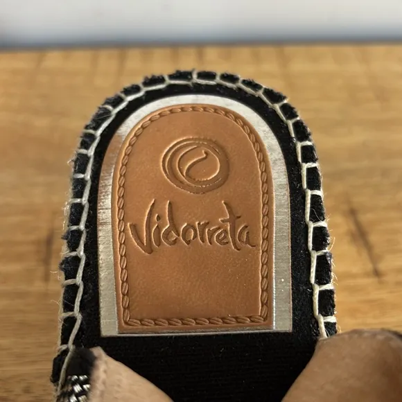 Vidorreta Black and Silver Espadrille Wedge Shoes with Bow Detail