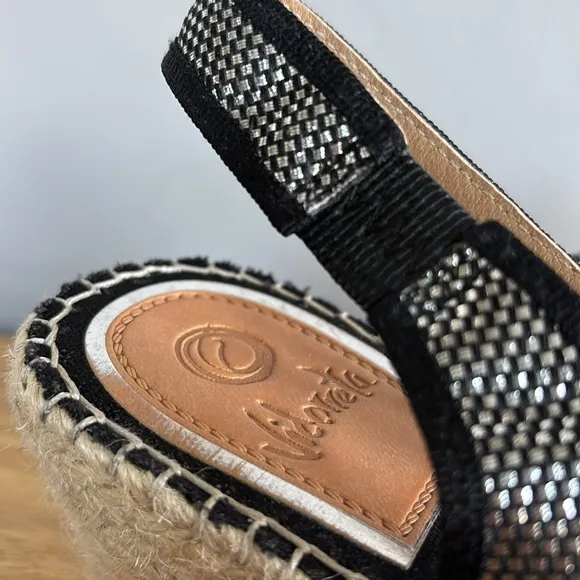 Vidorreta Black and Silver Espadrille Wedge Shoes with Bow Detail