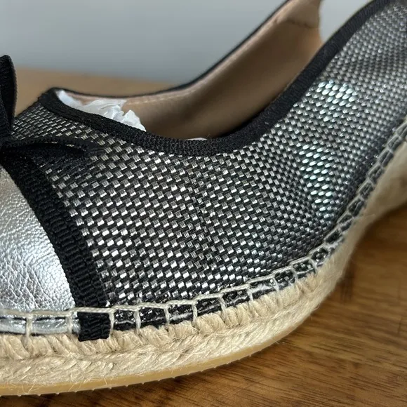 Vidorreta Black and Silver Espadrille Wedge Shoes with Bow Detail