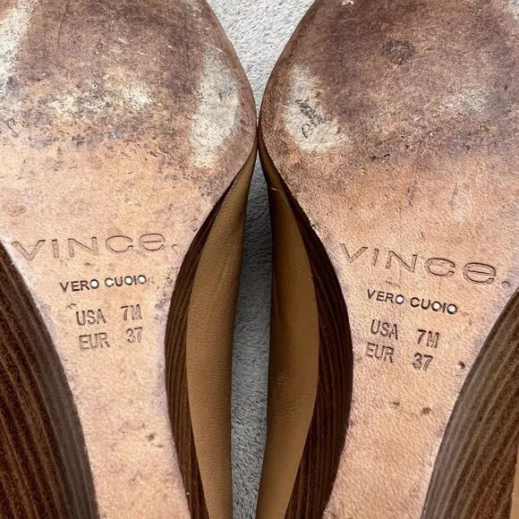 Vince Benita Cognac Tan Leather Mules Women 7 M Square Toe Slip On Clog Wedge
