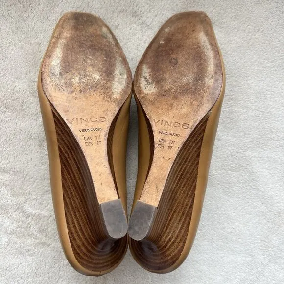 Vince Benita Cognac Tan Leather Mules Women 7 M Square Toe Slip On Clog Wedge