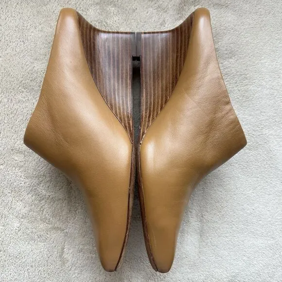 Vince Benita Cognac Tan Leather Mules Women 7 M Square Toe Slip On Clog Wedge