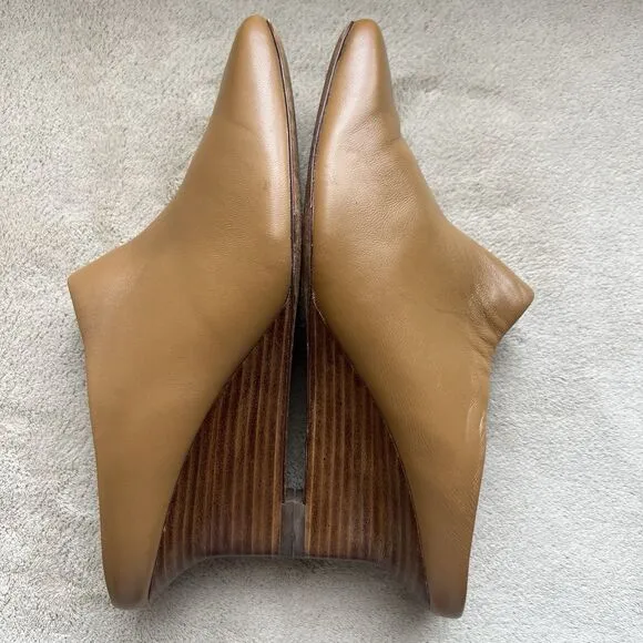 Vince Benita Cognac Tan Leather Mules Women 7 M Square Toe Slip On Clog Wedge