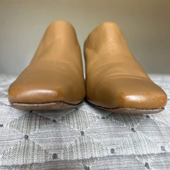 Vince Benita Cognac Tan Leather Mules Women 7 M Square Toe Slip On Clog Wedge