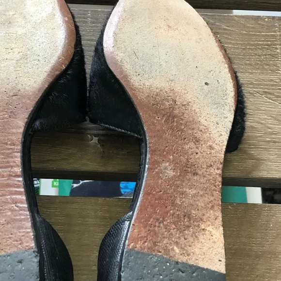 Vince black D’Orsay calf hair pebbles leather flats