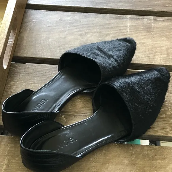 Vince black D’Orsay calf hair pebbles leather flats