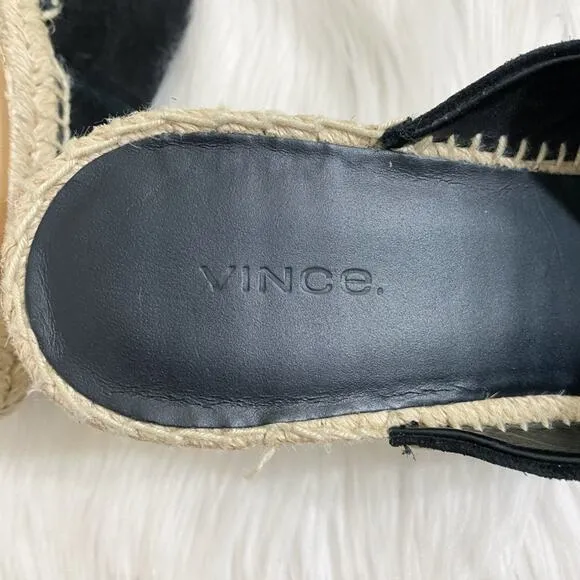 Vince Black Suede Espadrille Wedges Made in Spain Women's Size 8 EUC