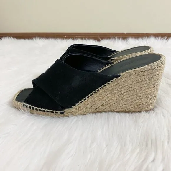 Vince Black Suede Espadrille Wedges Made in Spain Women's Size 8 EUC