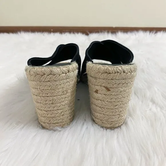 Vince Black Suede Espadrille Wedges Made in Spain Women's Size 8 EUC