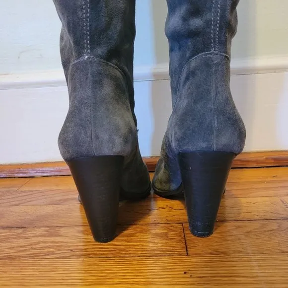 Vince Camuto 7.5B Gray Leather Knee High Heeled Boots Heels BRADEN Slouchy