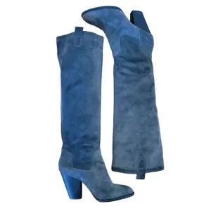 Vince Camuto 7.5B Gray Leather Knee High Heeled Boots Heels BRADEN Slouchy