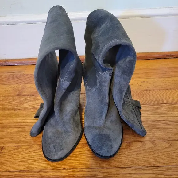 Vince Camuto 7.5B Gray Leather Knee High Heeled Boots Heels BRADEN Slouchy