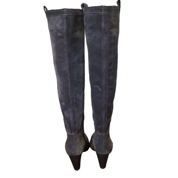 Vince Camuto 7.5B Gray Leather Knee High Heeled Boots Heels BRADEN Slouchy