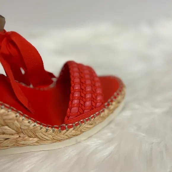 Vince Camuto Brisshel Wedge Ankle-Tie Sandal In Coral Red size 8.5 NWOB