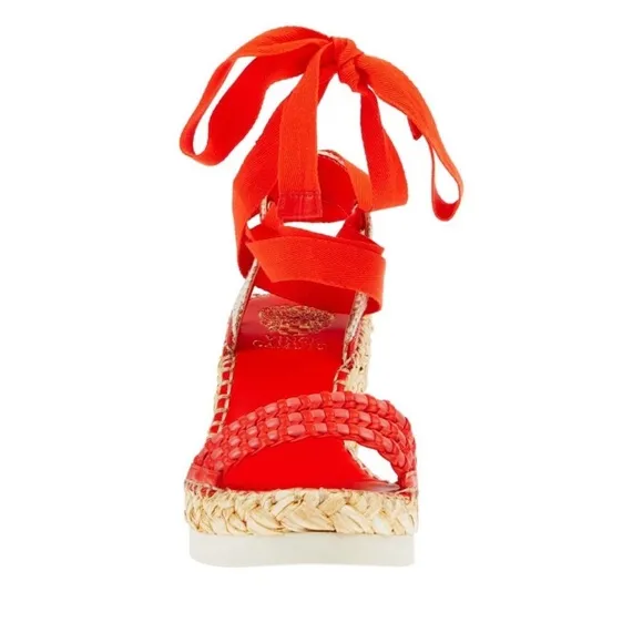Vince Camuto Brisshel Wedge Ankle-Tie Sandal In Coral Red size 8.5 NWOB