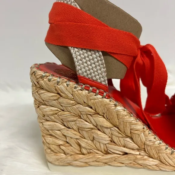Vince Camuto Brisshel Wedge Ankle-Tie Sandal In Coral Red size 8.5 NWOB