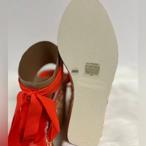 Vince Camuto Brisshel Wedge Ankle-Tie Sandal In Coral Red size 9 NWOB