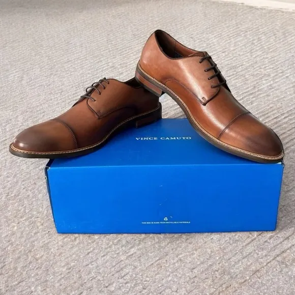 Vince Camuto Cognac Brown Timeless Elegance Leather Oxford Shoes